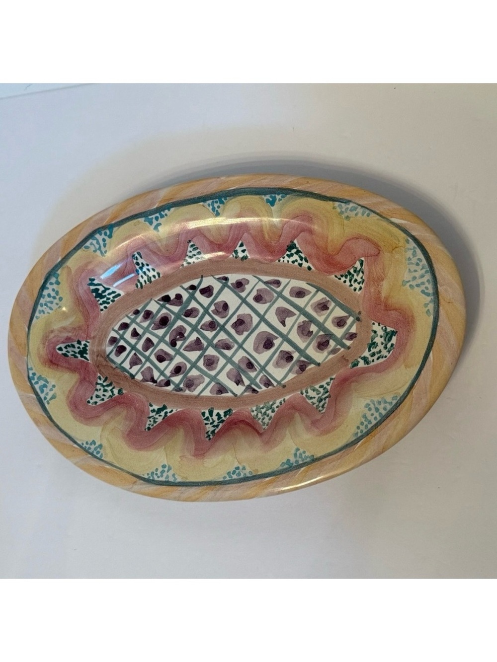 MACKENZIE-CHILDS PLATTER KEUKENHOF PATTERN OVAL RETIRED HAND PAINTED USA HOME